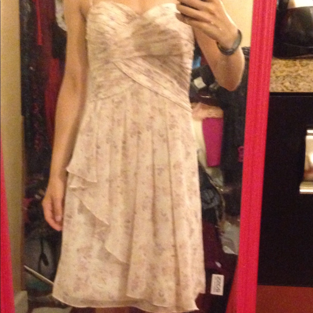 Worn once, David’s bridal floral strapless dress